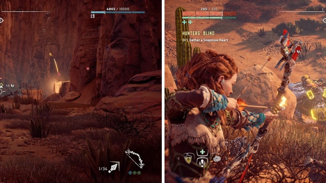 Depending on your answer, you might have to fight the hunters (left) or kill a Snapmaw for a heart (right).