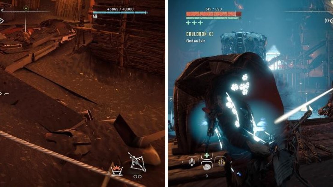Before overriding the core, lay down some traps (left). The Deathbringer Gun will help in defending the core (right).