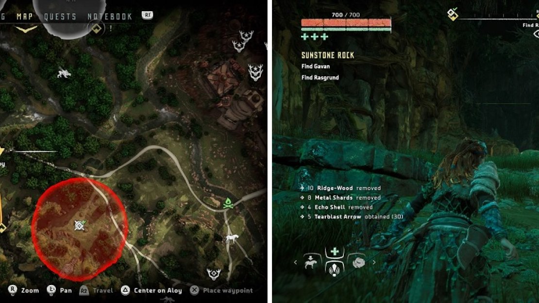 Go south from the location on the map (left) to find the entrance to the valley where Rasgrund is located (right).