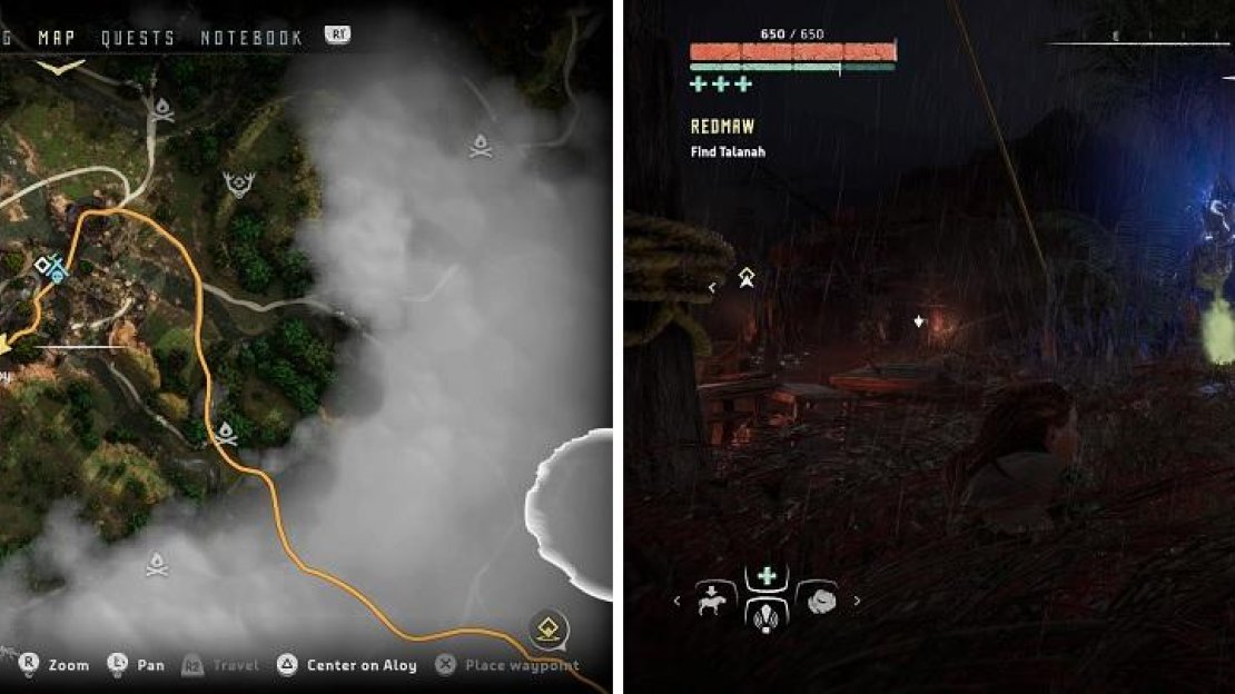 Approach Blackwing Snag from the southwest (left) to easily access the camp alarm (right).
