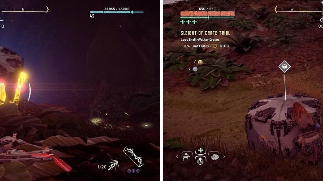 Go for the crates on the Shell-Walkers’ backs (left) before looting the ones that are already on the ground (right).
