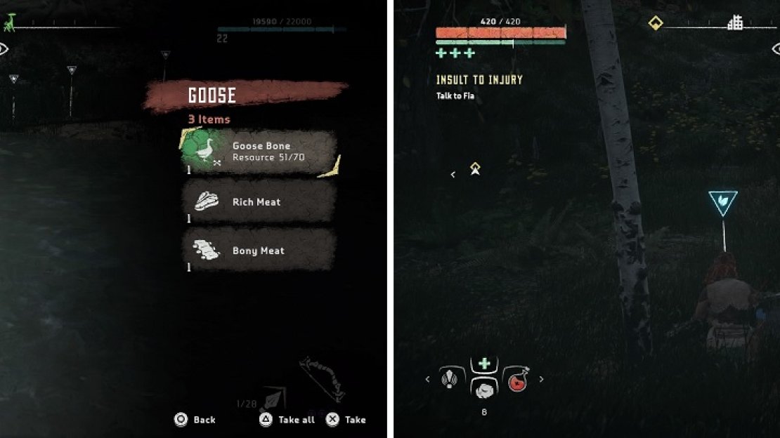 When you see a green or blue icon over a dead animal, that means they will usually drop a bone or skin.