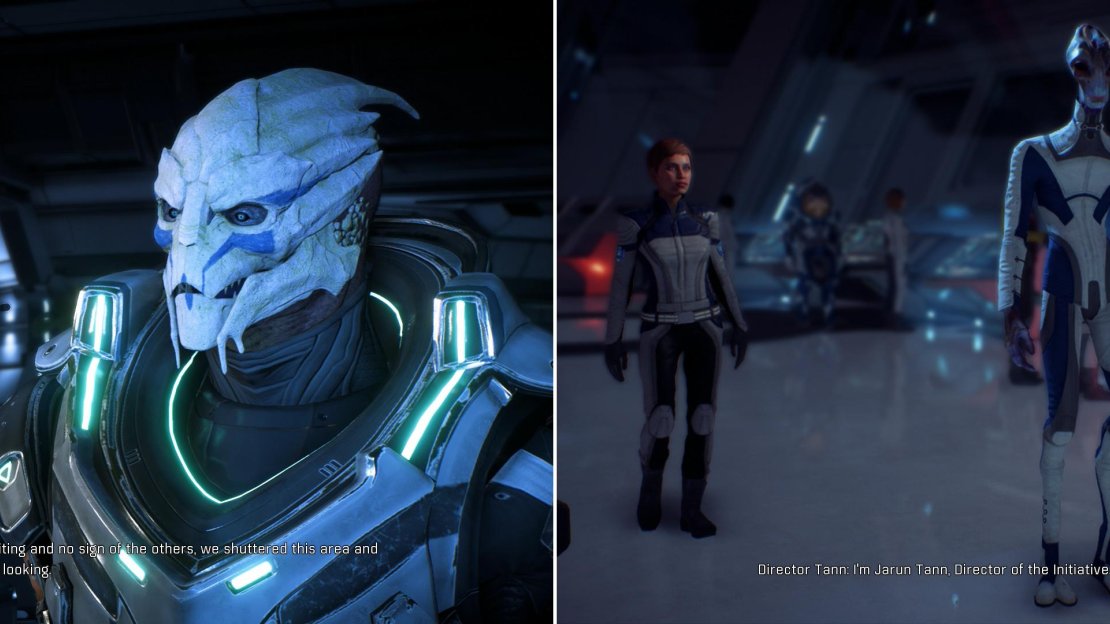 On the apparently derelict Nexus you’ll meet Kandros (left) who will take you to meet the rest of the Nexus leadership, such as it is (right).