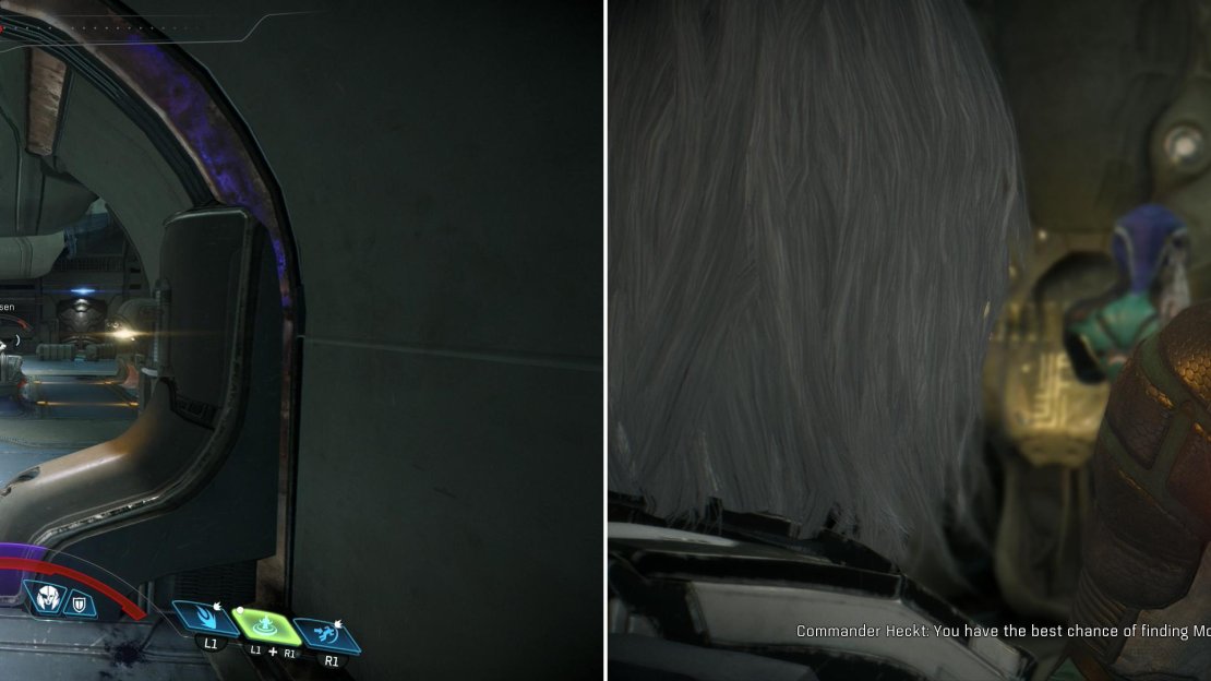 Exterminate the Kett in the first chamber (left) after which your Angaran allies will split up to cause diversions (right).