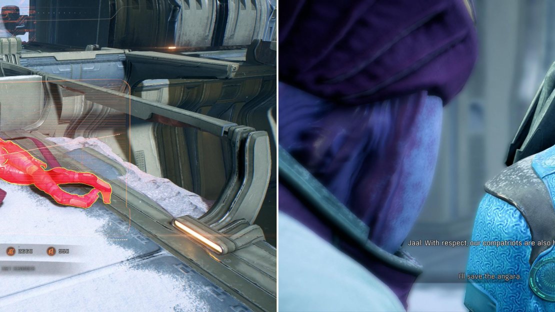 Scan the Cardinal to gain some Heleus Research Data points (left) then make a decision that will determine the fate of the installation and the Angara within it (right).