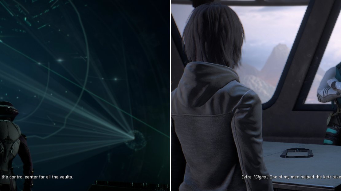 Visit the vault on Aya with the Moshae to learn about a Remnant construct of great importance (left) then talk to Evfra to pick up your next objective (right).