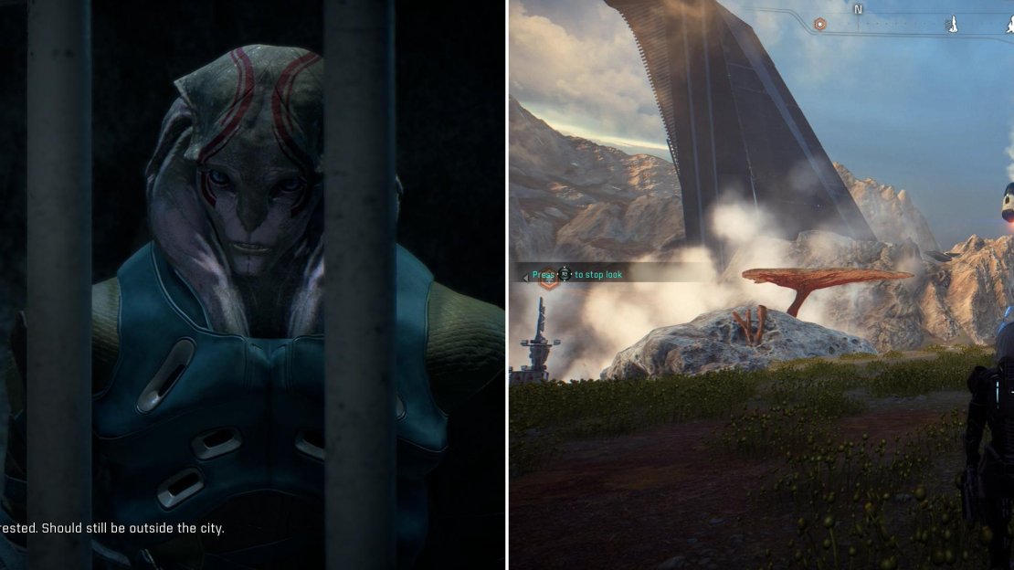 However you got there, talk to Vehn Terev to learn where you can find the info you need (left), which will require you to venture into the badlands of Kadara (right).