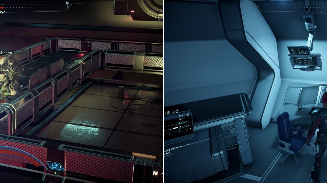 As your sibling, fight through the Kett on the Hyperion (left) then reactive the QEC Relay to save the Pathfinder (right).
