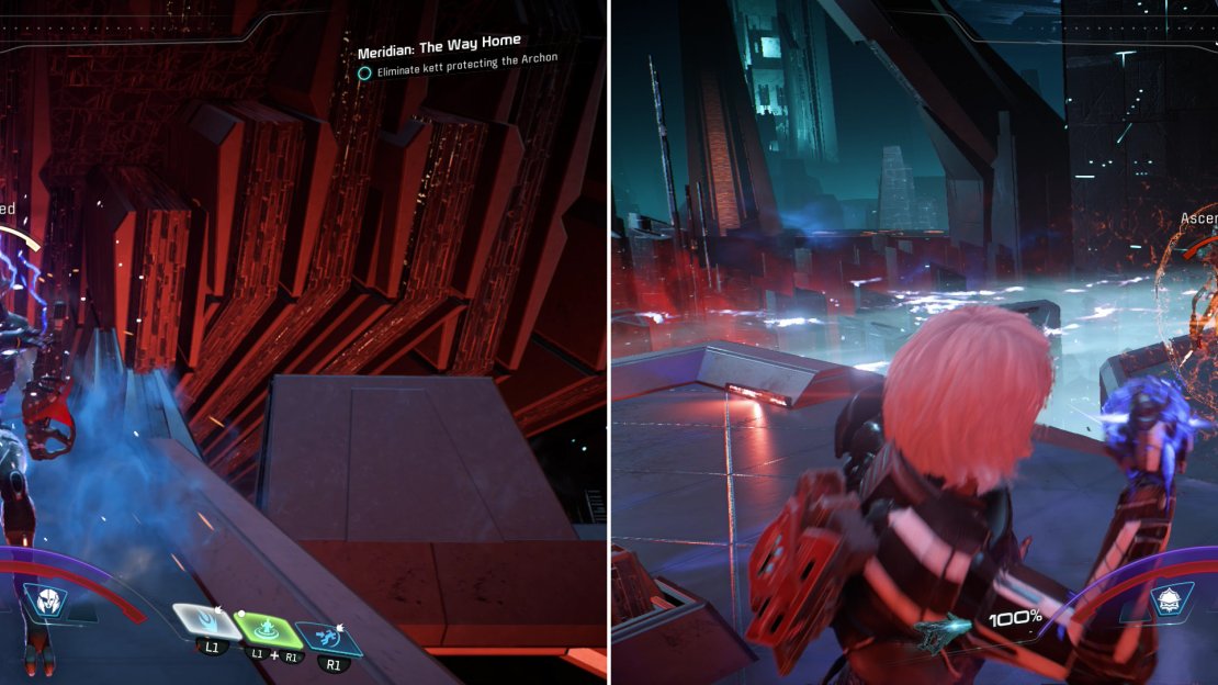Kill the lesser Kett (left) then dispatch the isolated Ascendant (right).