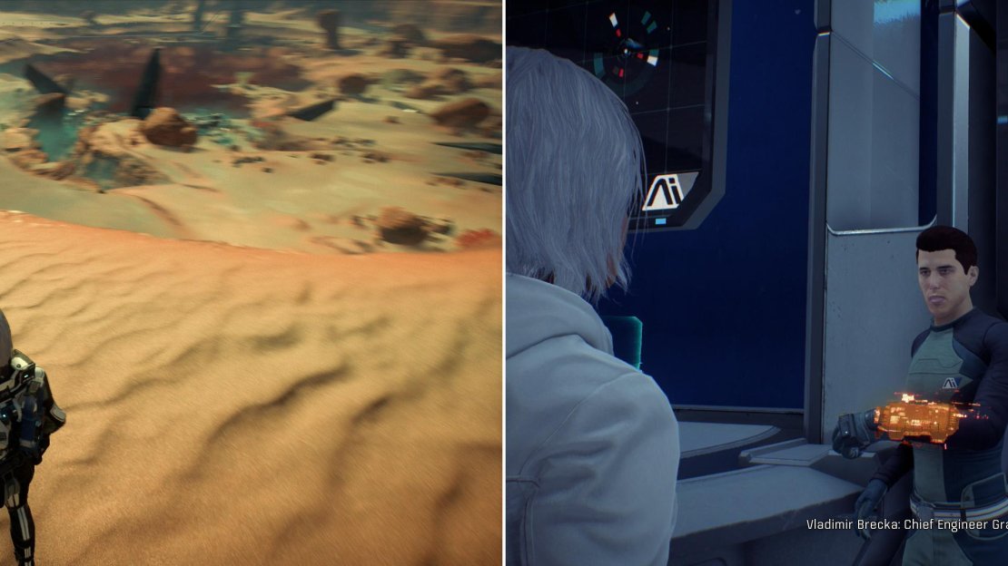 Find a Datapad on a hill near Site 1 (left) then talk to Vladimir Brecka on the Nexus to bring Grace Lito out of the freezer (right).