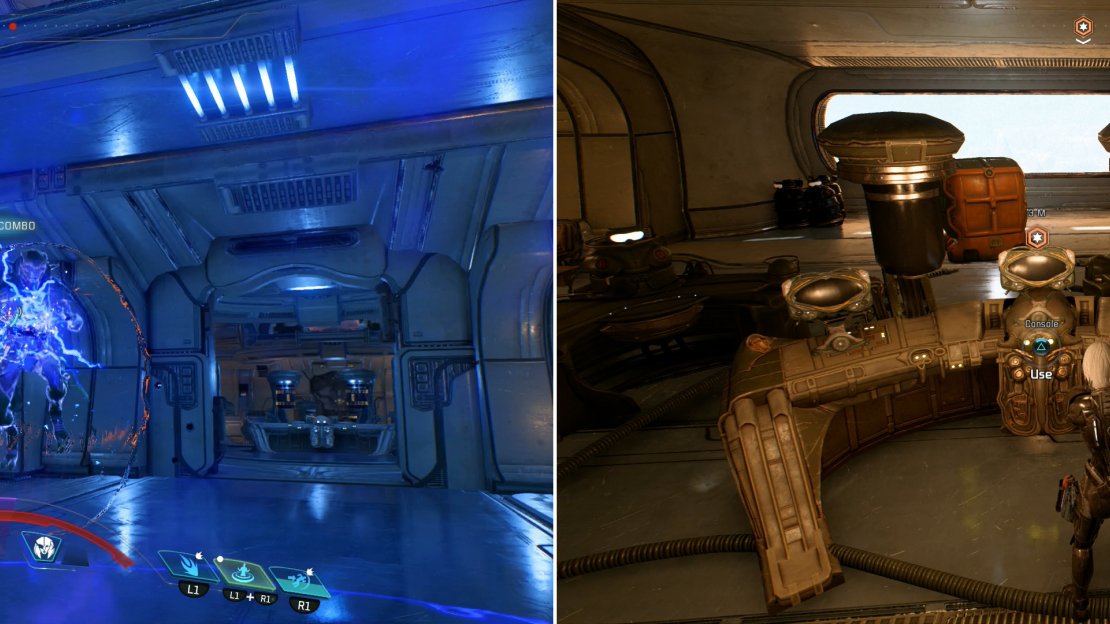 Descend to the core of the Kett base and defeat the Invictor (left) then shut the base down to end the Kett menance on Eos for good (right).