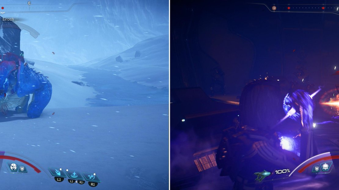 Voeld is crawling with dangerous wildlife, most notably the Eiroch (left). There’s also numerous Kett encampments and strongholds (right).