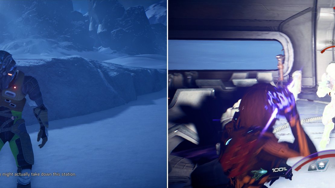 Find Tej near a Kett outpost, where he’s wisely having a crisis of confidence (left). Do the heavy lifting for him and eradicate the Kett (right).
