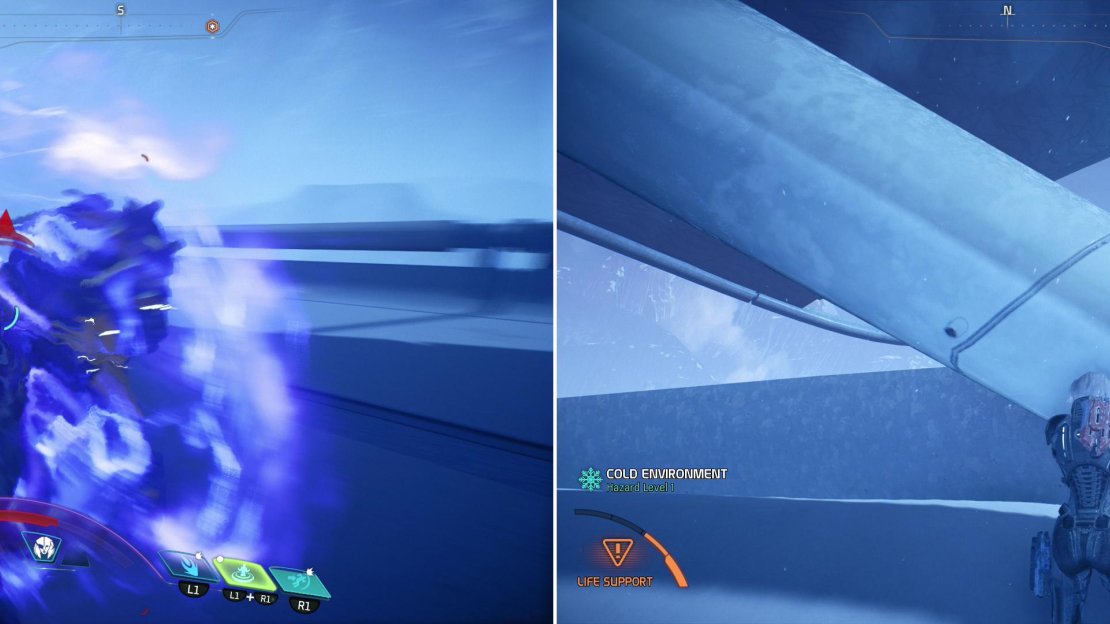 Dispatch some Kett fiddling around on a bridge (left) then disarm the bombs they planted on the structure (right).