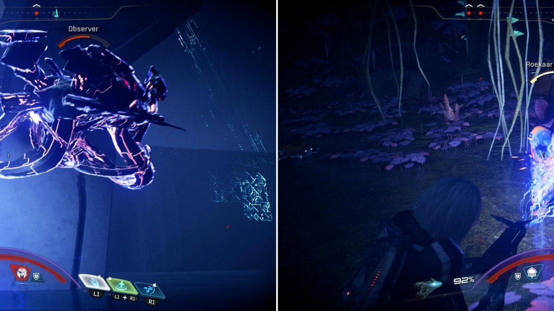 Remnant presence is, of course, rather heavy on Havarl (left), but instead of Kett you’ll have to fight off a group of xenophobic Angara - the Roekaar (right).