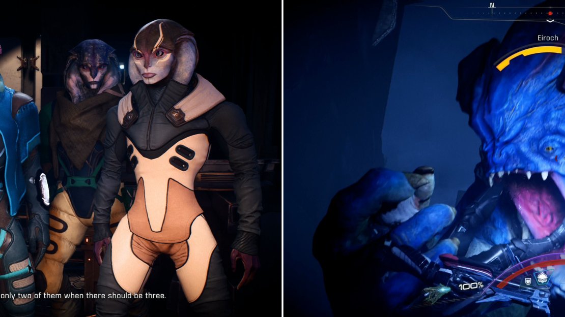 After saving Havarl’s scientists you’ll be trusted with a major task - restoring Havarl’s vault, which has some unique complication (left). Be wary of a sneaky Eiroch lurking in Havarl’s trench (right).