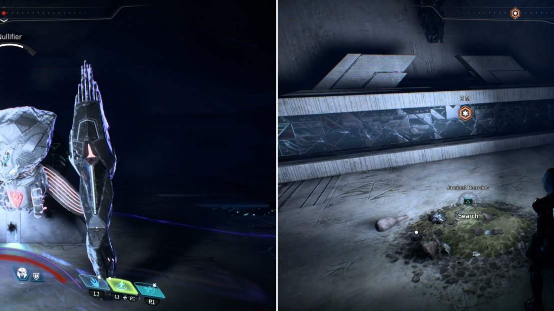 Defeat more Remnant deeper in the ruins (left) then search some debris to find Zorai’s Heirloom (right).