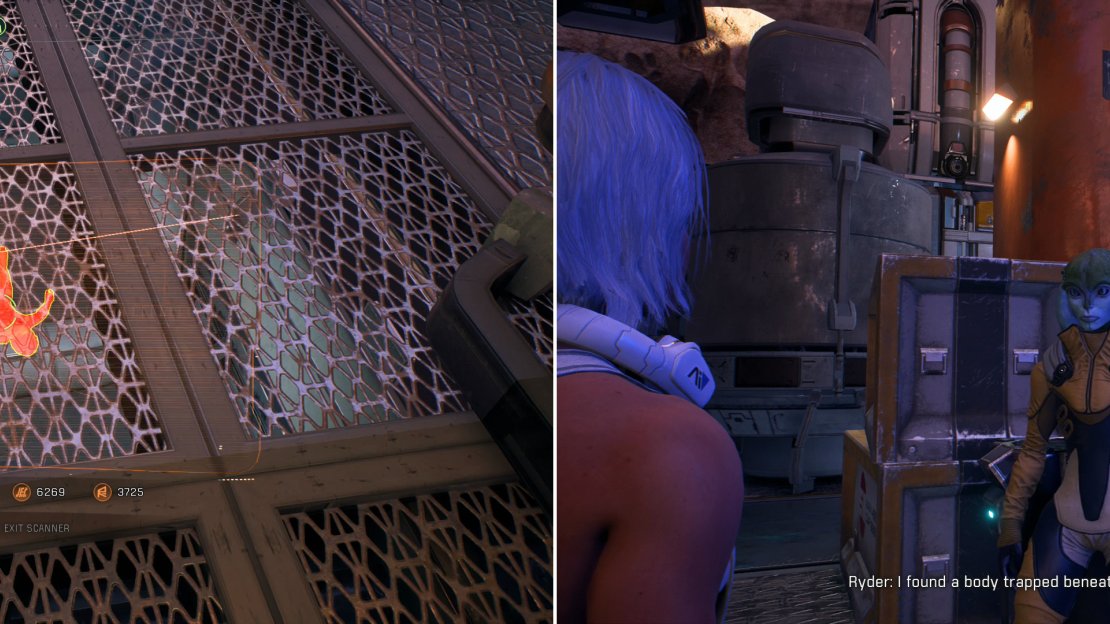 Scan the floor of the marketplace to locate Morga (left) then give her sister the bad news (right).