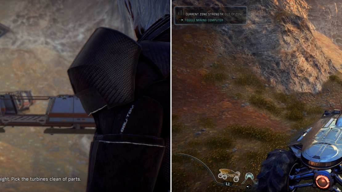Talk to Aislin to learn that scavengers have been causing her no small amount of trouble (left). Drive through the mountainous highlands of Haafel to reach the scavenger camp (right).