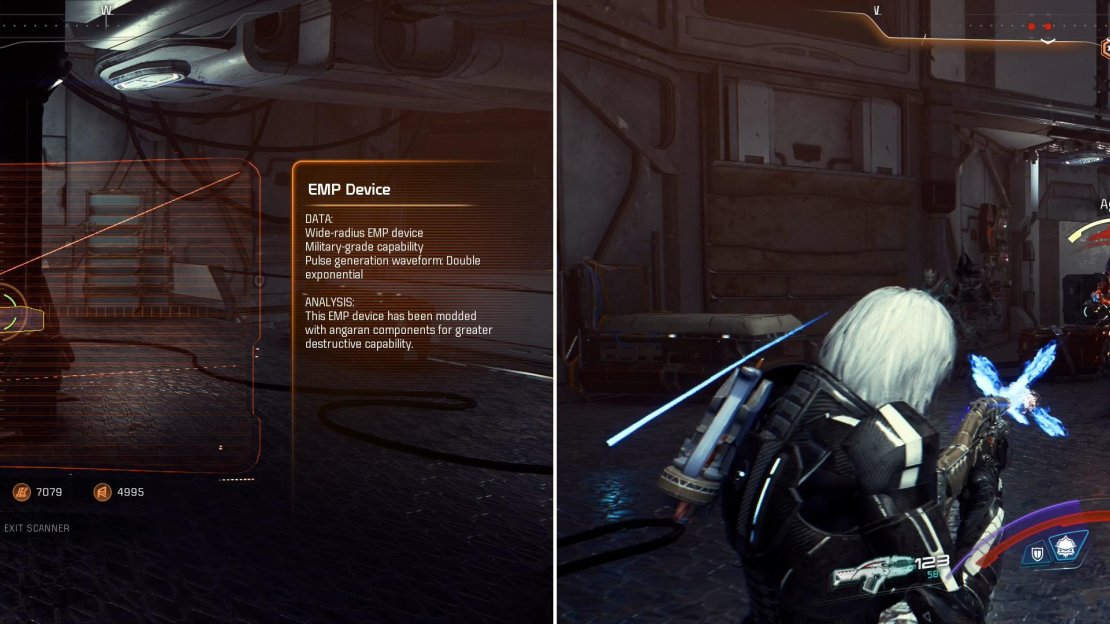 If you scan too many objects in the sanctuary (left) you’ll expose yourself and provoke the anti-AI fanatics (right).