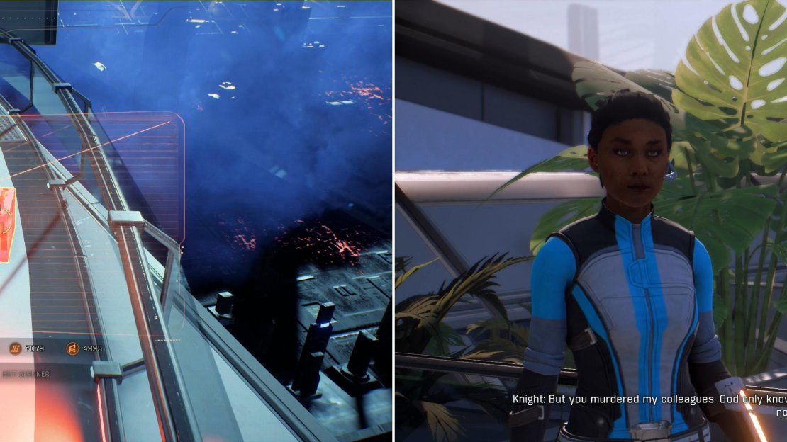 Search the Nexus for three EMP Devices (left) then confront Knight, who will respond poorly if you killed her supporters (right).