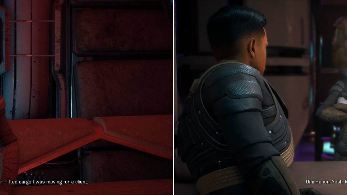 After solving the murder mystery in Kadara Port, talk to Reyes, who has another… sensitive task for you (left). Pay a visit to the bartender in Kralla’s Song to learn more about Zia’s recent actions (right).