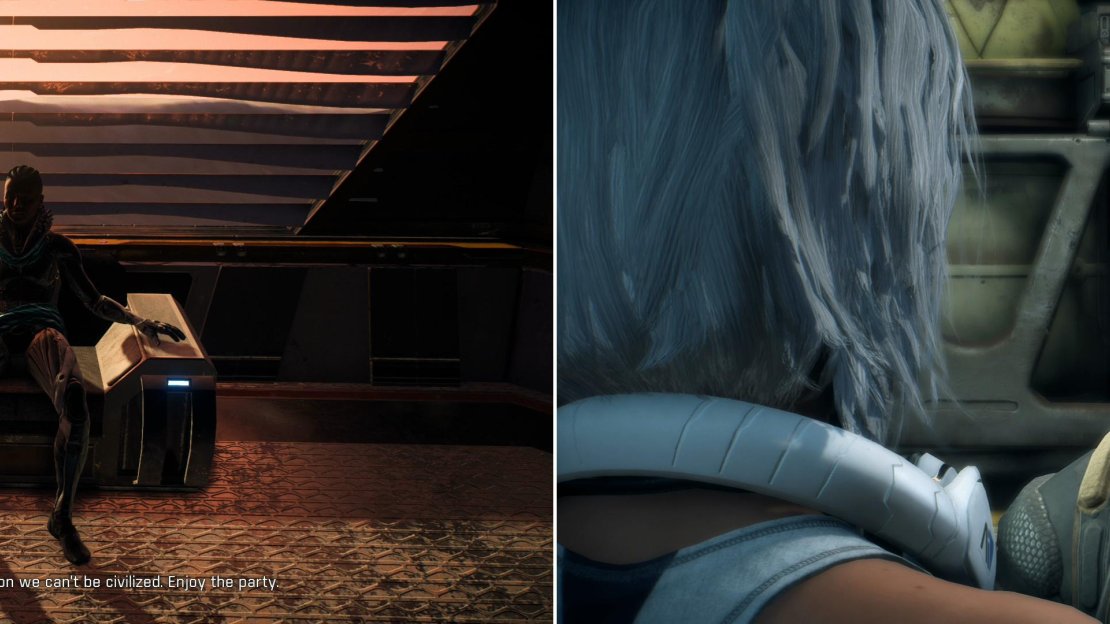 Talk to several important party-goers (left) then, when you find Reyes up to no good you’ll get a chance to instigate a creative alibi (right).