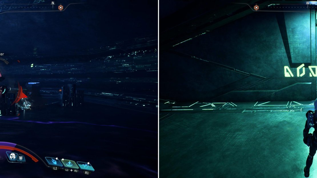 Kill the Remnant beyond the northern door (left) then note the symbols on a locked door (right).