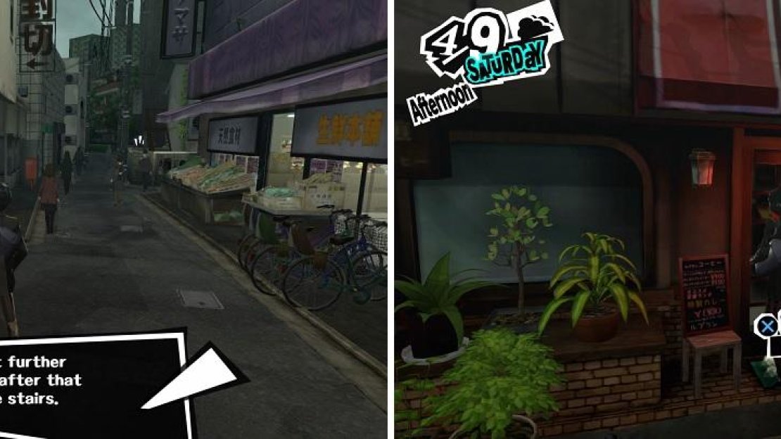 You can talk to the police officer (left) to get instructions. The entrance to Leblanc is in the one alley (right).