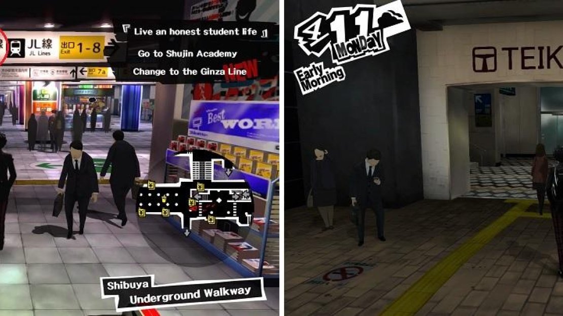 Follow the Ginza signs to get where you need to go (left). Go into the Teikyu exit for the detour (right).