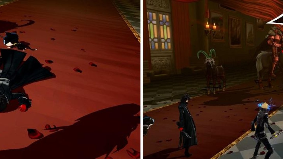 The first battle against the Two-horned Beasts can’t be won (left). With Ryuji’s help, you can exploit their weakness (right).