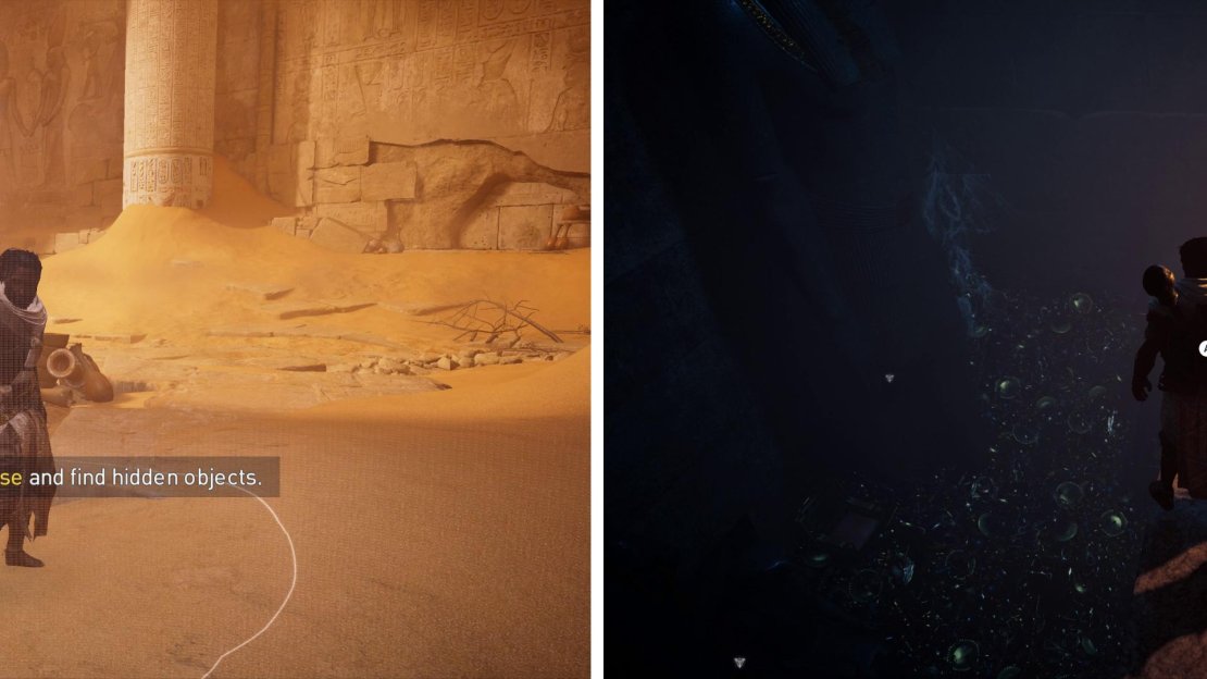 The Animus Pulse (left) is especially useful for hunting treasure (right) and hidden objects.