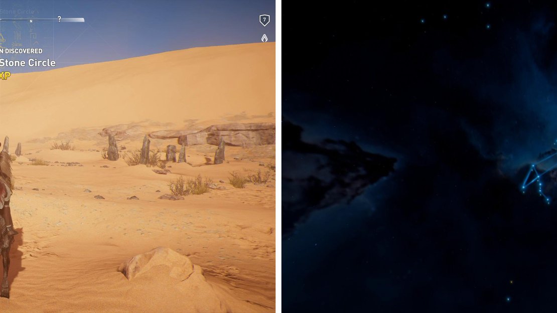 Approach the Point of Interest to trigger the quest (left). Align the stars like so (right).