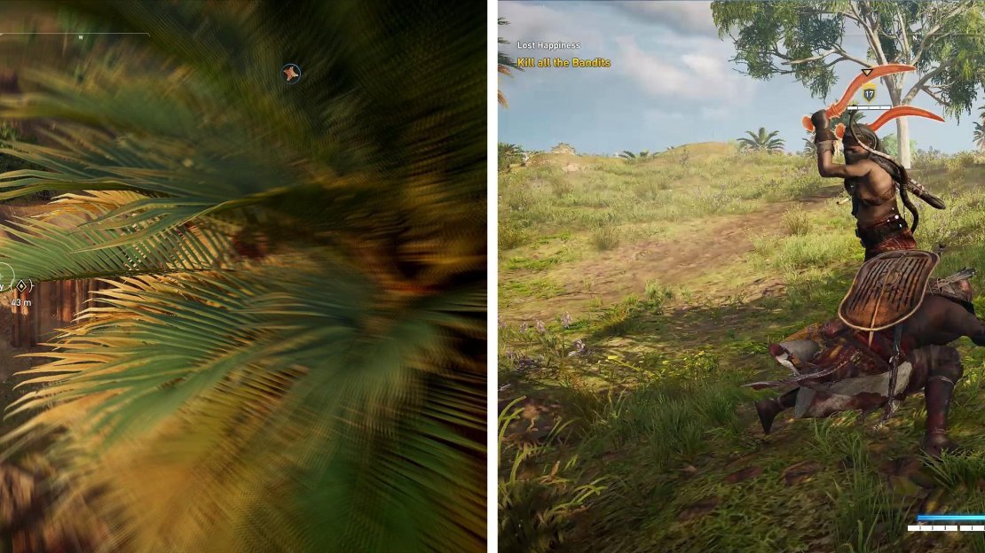 As usual, bandits have captured the missing person (left). The captain at this camp is a dual-wielder (right) who is quite fast.
