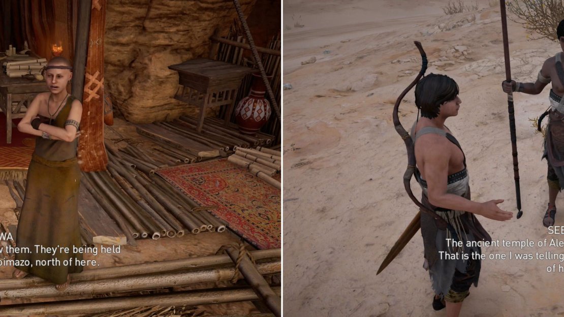 Talk to Nawa, who will tell you about some missing children - and missing rebels who went out to rescue said missing children (left). Rescue the rebels to fing out where the children went (right).