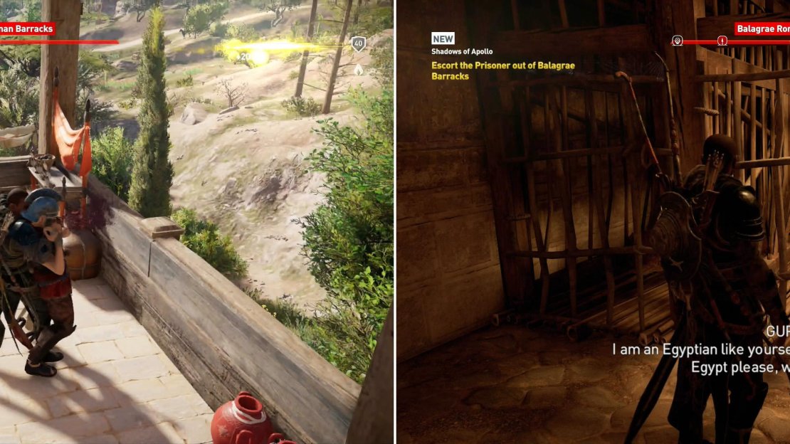 Exterminate the Roman garrison (left) then free the captive spy (right).