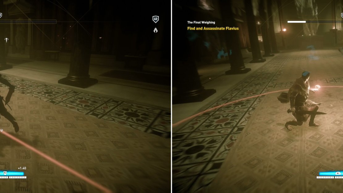 Flavius will use his orb to shoot a wave of force (left), and when his health is low, an area-of-effect burst (right).