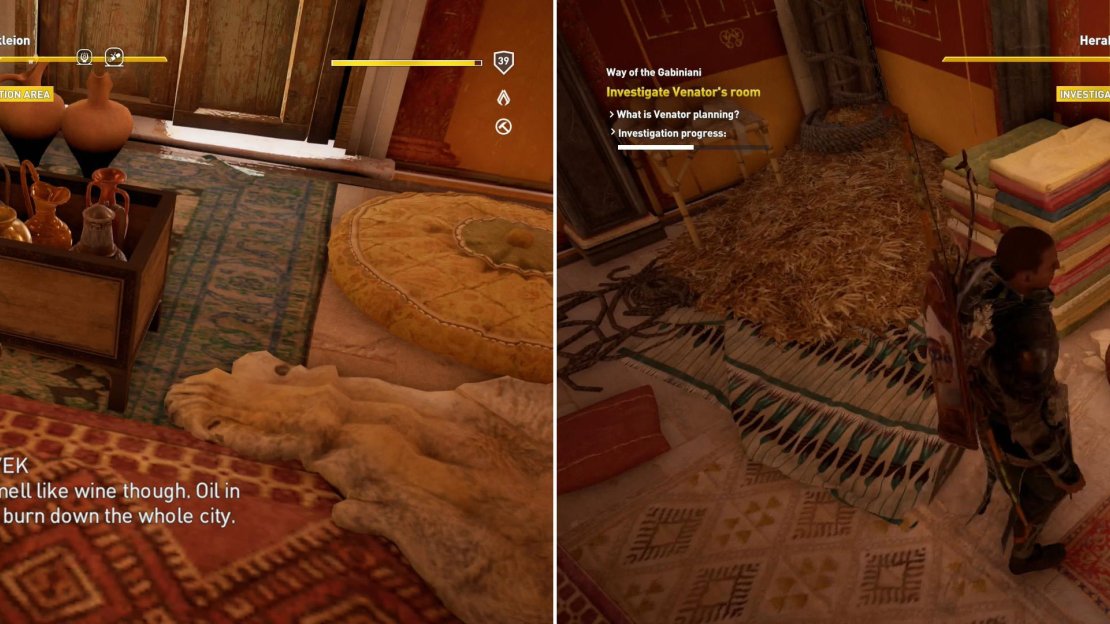 Search Venator’s house to find clues about Venator’s vile plot (left) then read a letter to spell it out more clearly (right).