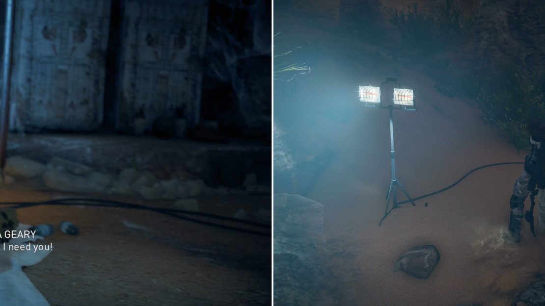 After killing the Crocodile you’ll be pulled out of the Animus (left). Use Layla’s newfound skills to eliminate the Abstergo squad (right).