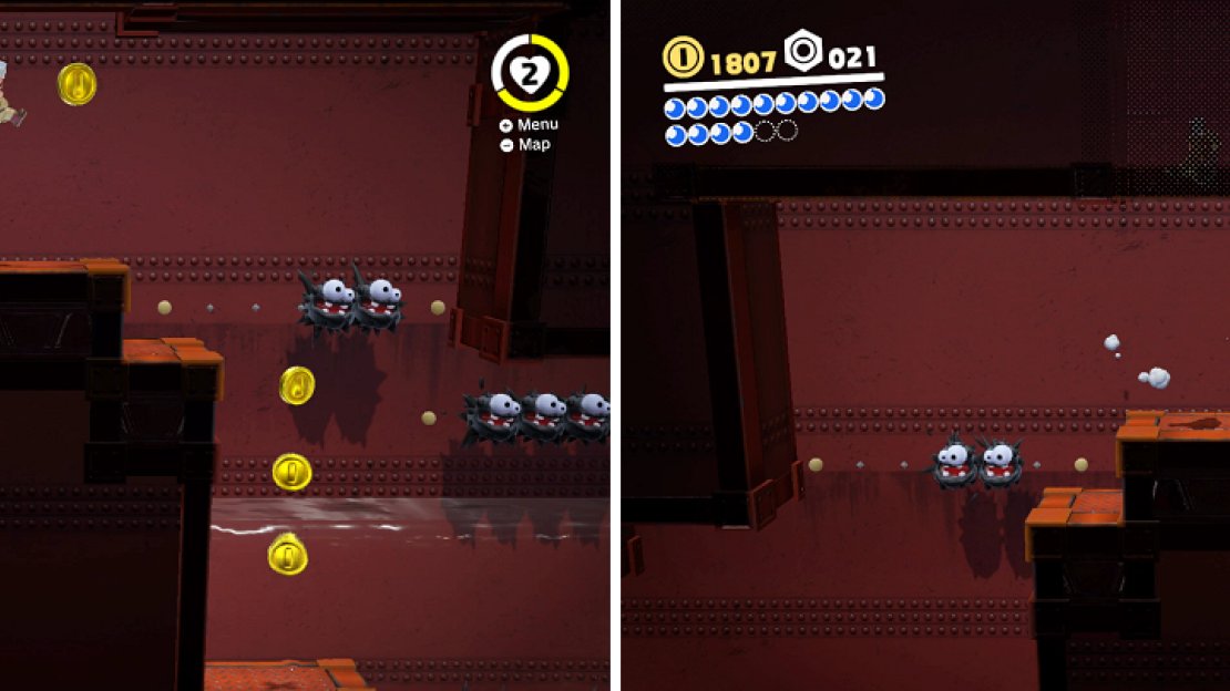 The difference between a normal jump (left) and a Ground Pound jump (right).