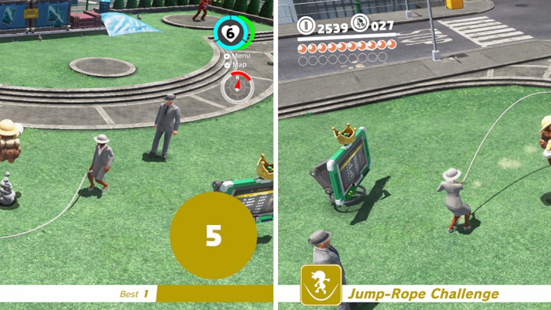 The pace will quicken after every five jumps (left) and you’ll have to adjust the height of your jumps once it reaches the maximum speed at 50 jumps (right).