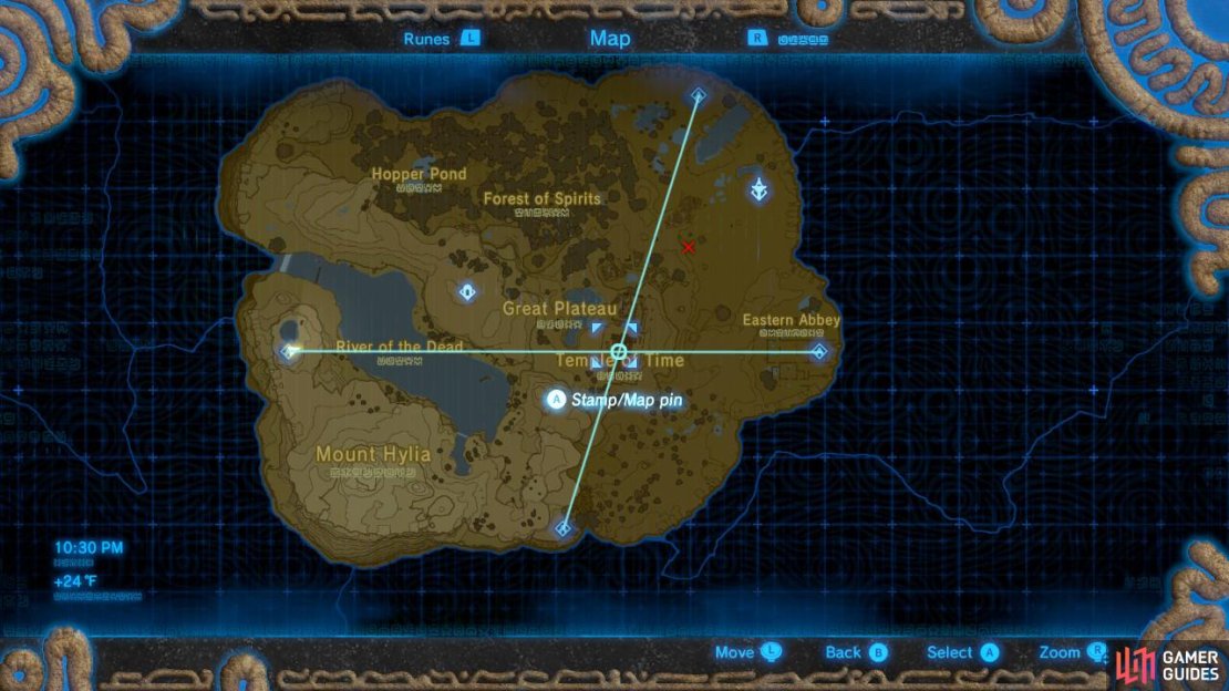 The lines were drawn in for the purposes of this guide. They won&rsquo;t appear on the Sheikah Slate.