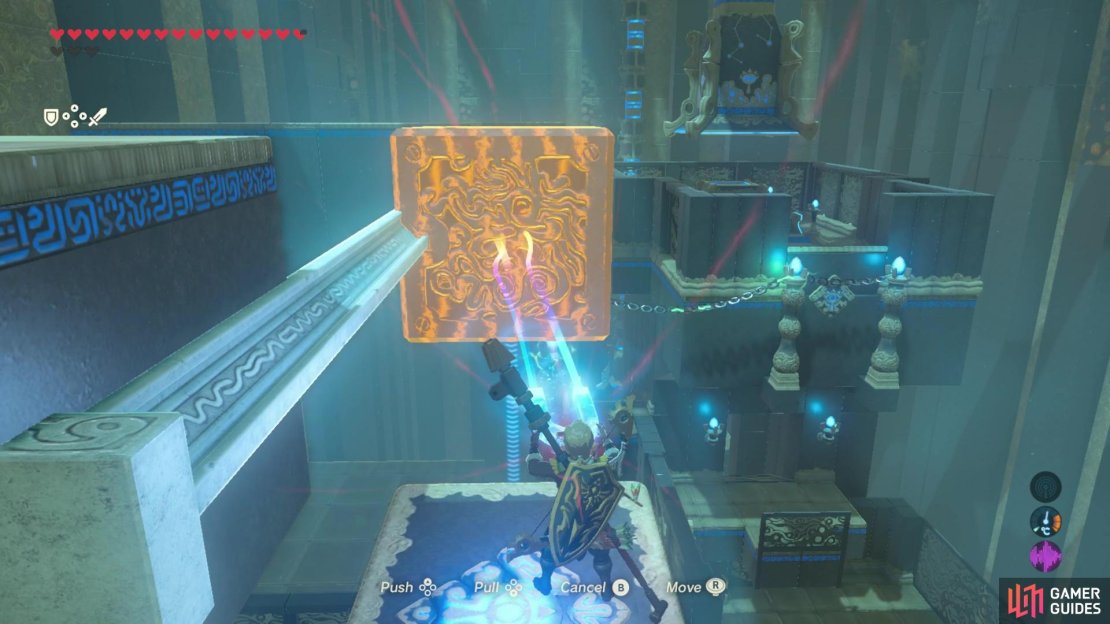 As you go along the platform, make sure to move the metal cube so you don&rsquo;t fall off.