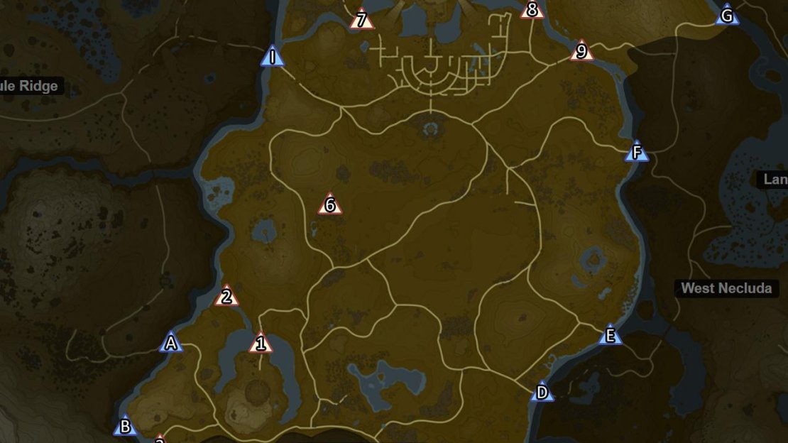 Locations of the floating platforms in the Central Hyrule region.