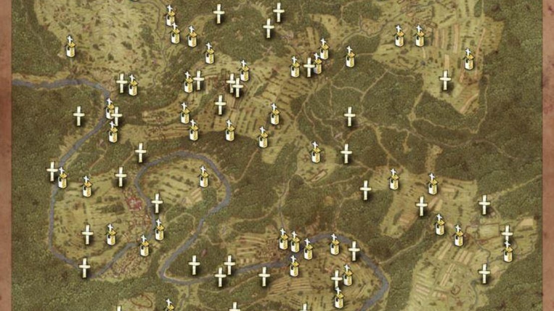 Map detailing the locations of shrines and conciliatory crosses.