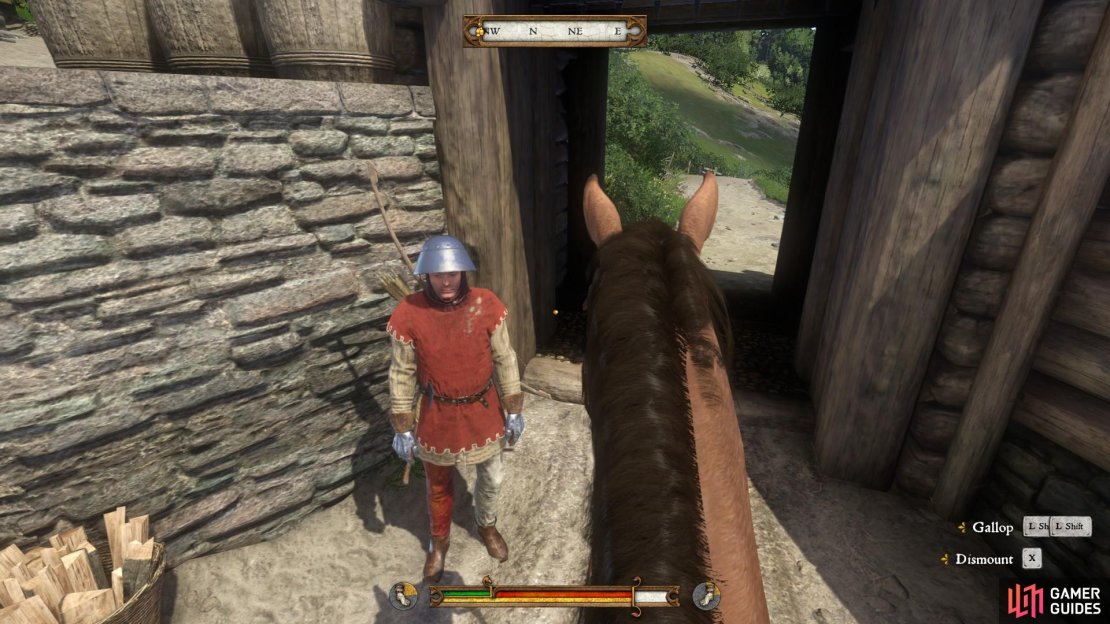 Once you are on the horse, make your way to the main castle gate to speak to Guard Radim. After some initial confusion, he will let you pass.