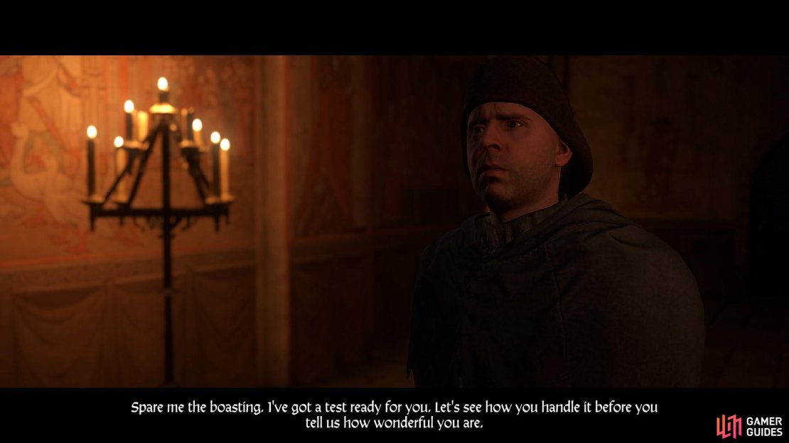 The bandits will ask that you carry out a dangerous task for them to prove that you are serious. Remember to pick up the key pushed under the door so that you can exit the church without having to wait until dawn.