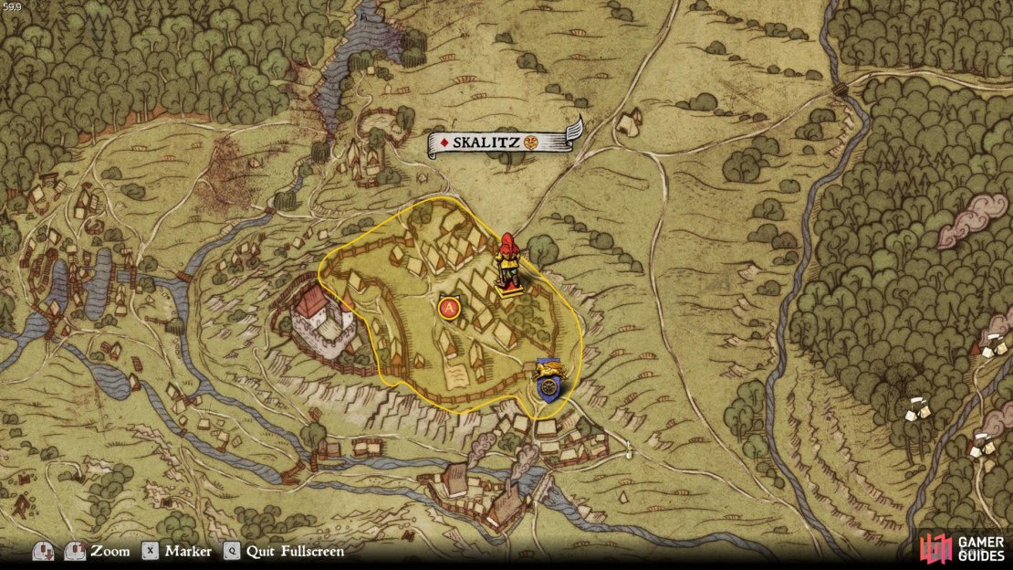 The location of the dove-cote in Skalitz under which the treasure can be found.