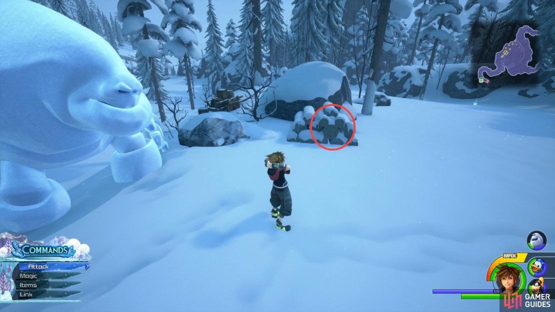 Look on the side of the logs to make out a Lucky Emblem.