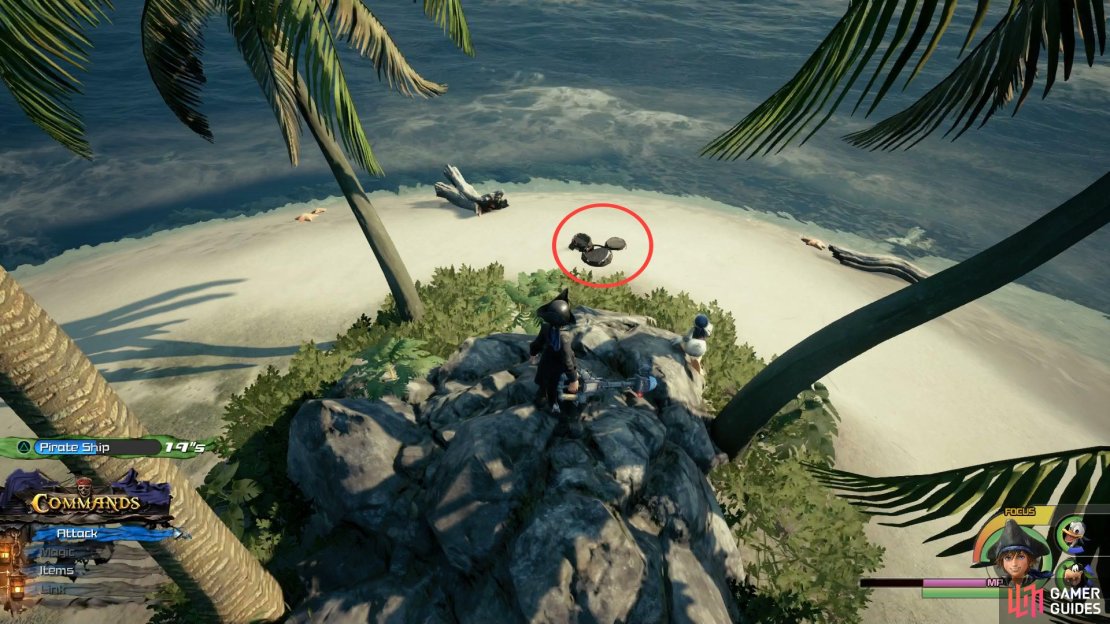 Stand on this pile of rocks to snap this Lucky Emblem.